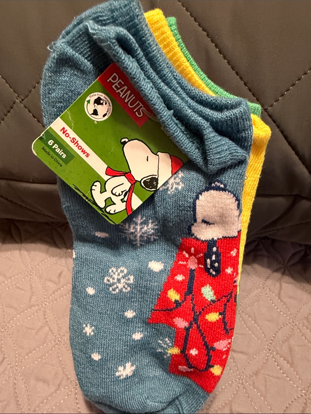 Peanuts Kids No-Show Socks - Blue, Red & Yellow Snoopy Design